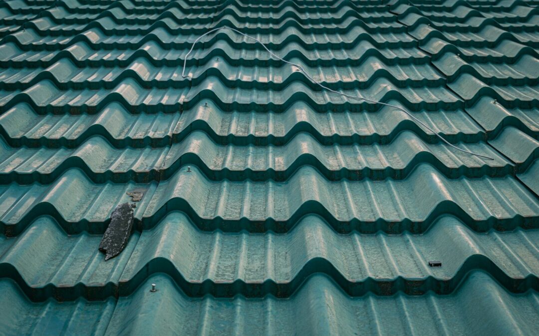 the roof of a building with a bird on it